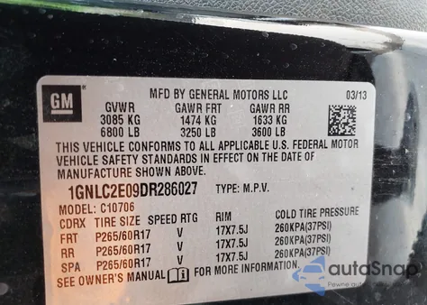 2013 Chevrolet Tahoe Commercial Fleet z USA, uszkodzony, nr VIN 1GNLC2E09DR286027